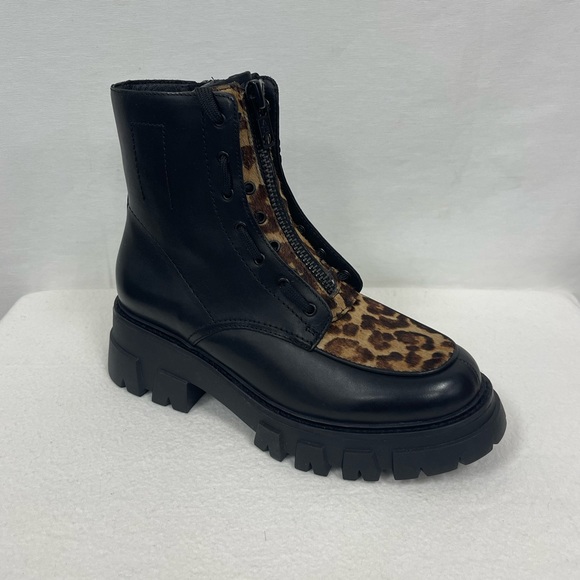 ASH Lynch Lynne Leather & Calf Hair Combat Bike Booties Size US 6.5-7 EU 37 NWT - Picture 2 of 13
